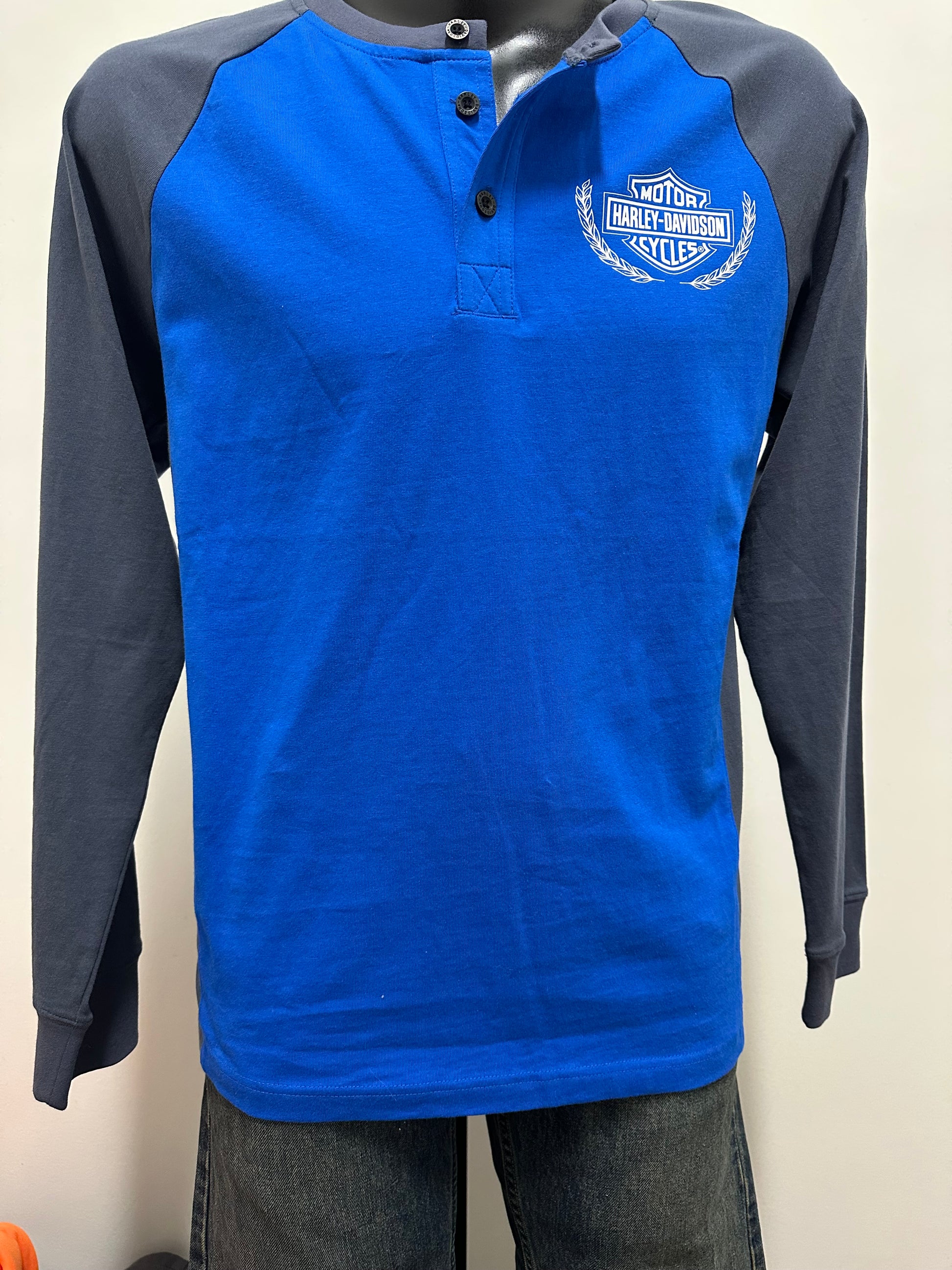 Men's Trophy Bar & Shield Long Sleeve Henley - Custom Embroidery