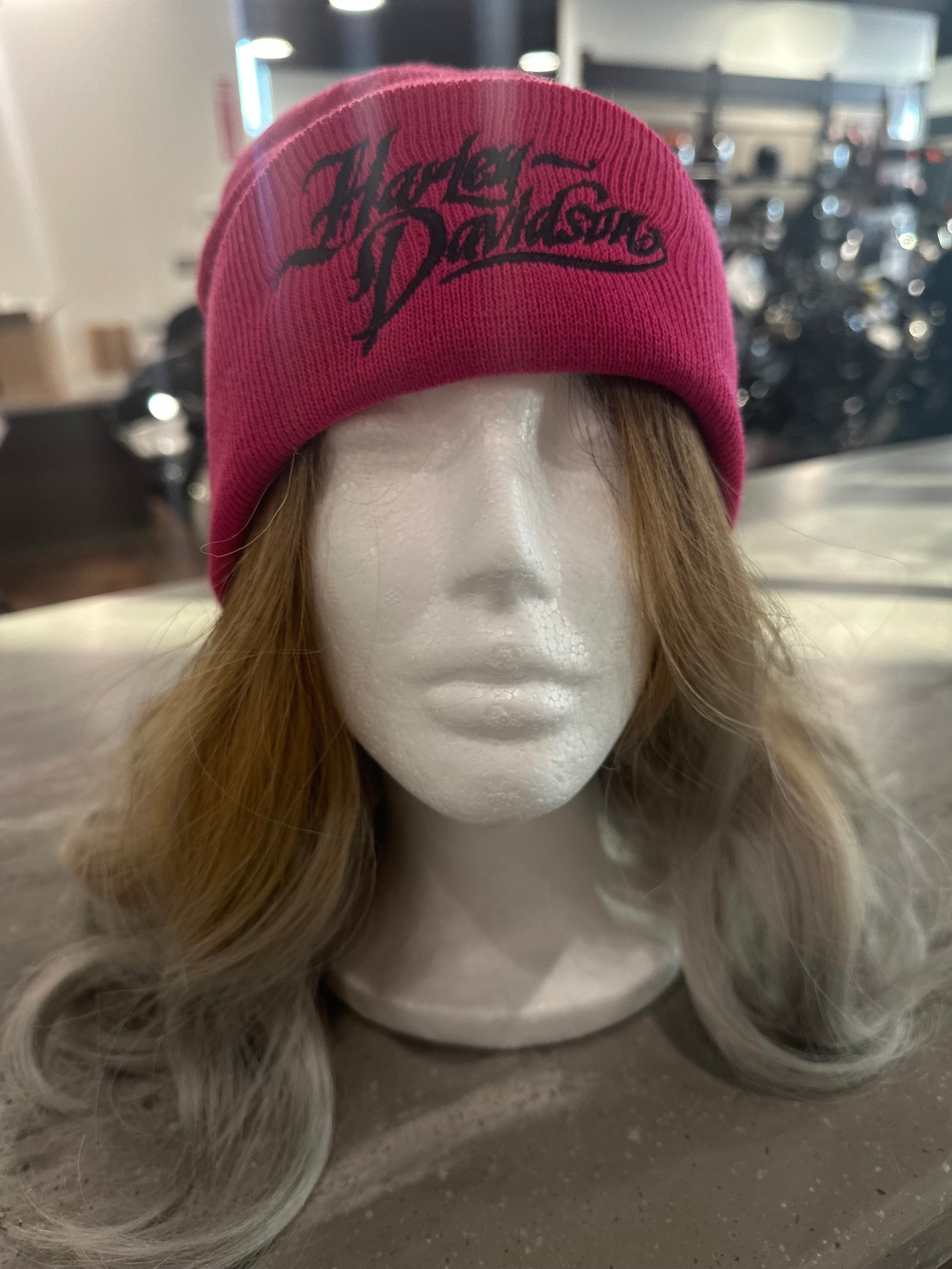 Custom Harley-Davidson Cuffed Text Beanie - Pink